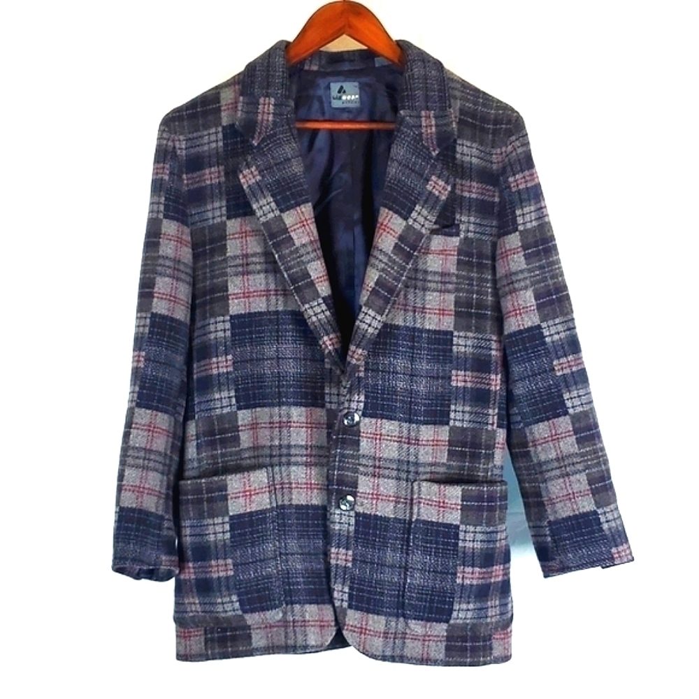 Vintage Lizwear by Liz Claiborne Petites Wool Blend Plaid Blazer Jacket